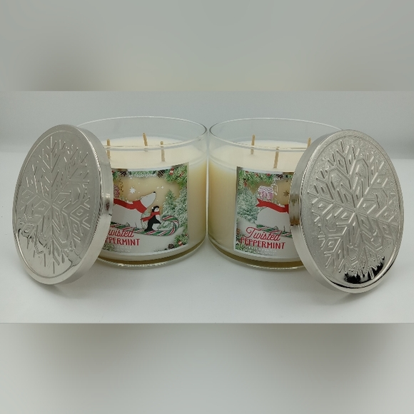 Lot of 2 Bath & Body Works Twisted Peppermint 3 Wick Candles - Brand New - Picture 2 of 4